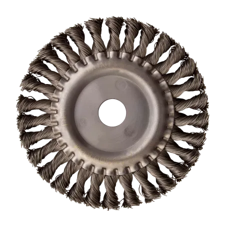 Щетка для УШМ DENZEL 746343, 150 мм, «плоская», крученая нержавеющая проволока 0.5мм, посадка 22.2 мм