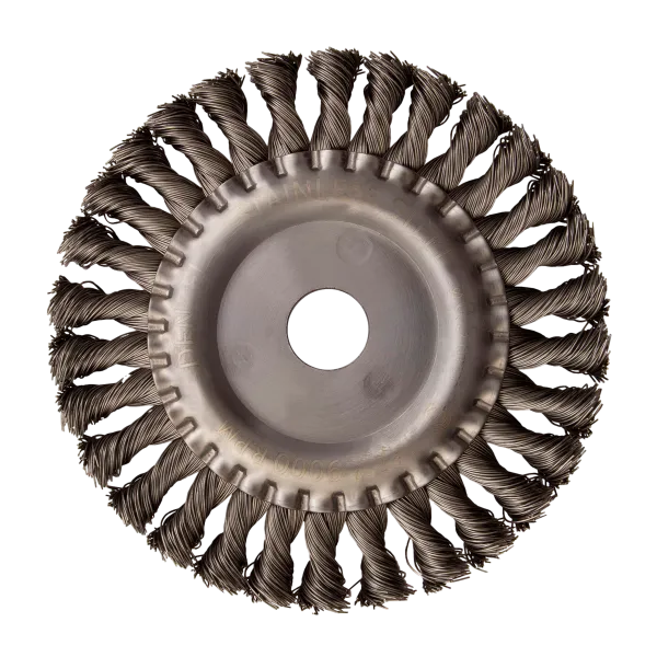 Щетка для УШМ DENZEL 746343, 150 мм, «плоская», крученая нержавеющая проволока 0.5мм, посадка 22.2 мм