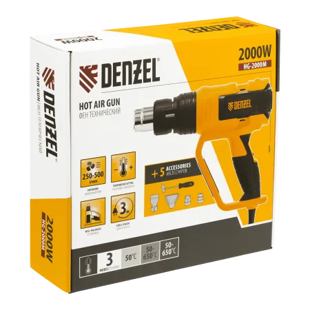 Фен технический DENZEL HG-2000M, 2000 Вт, 3 режима