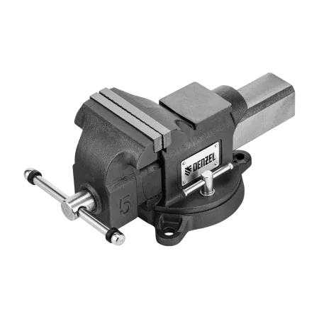 Тиски слесарные DENZEL BVH-125, 125 мм, поворотные, стальная направляющая, с наковальней