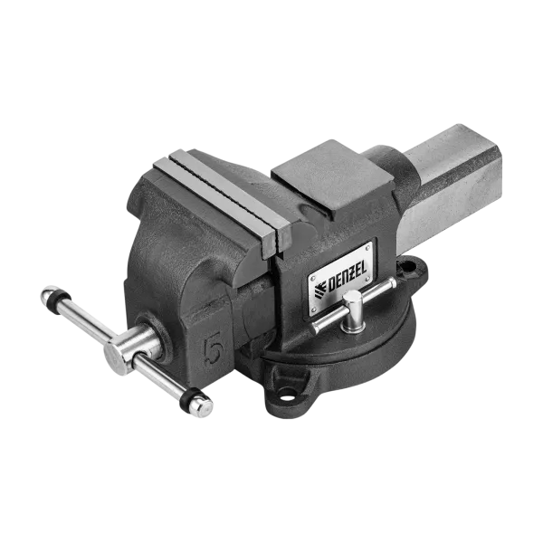 Тиски слесарные DENZEL BVH-125, 125 мм, поворотные, стальная направляющая, с наковальней