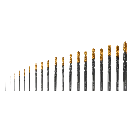 Набор сверл по металлу DENZEL 1-10 мм, HSS-Tin, Golden Tip, 19 шт