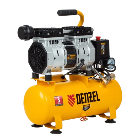 Компрессор безмасляный DENZEL DLS650/10, 650 Вт, 120 л/мин, ресивер 10 л, малошумный