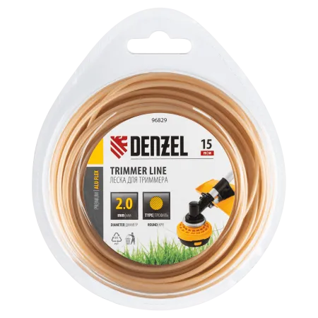 Леска для триммера DENZEL армированная алюминием круглая, 2,0мм х 15м, блистер ALUFLEX