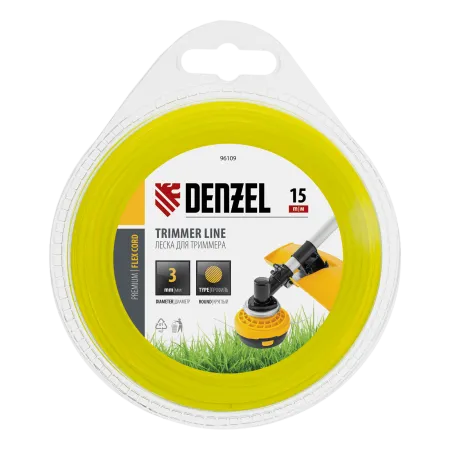 Леска для триммера DENZEL Flex Сord 96109, 3 мм x 15 м, круглая, блистер