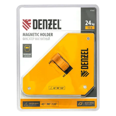 Фиксатор магнитный DENZEL отключаемый для сварочных работ усилие 55 LB, 45х90 град.