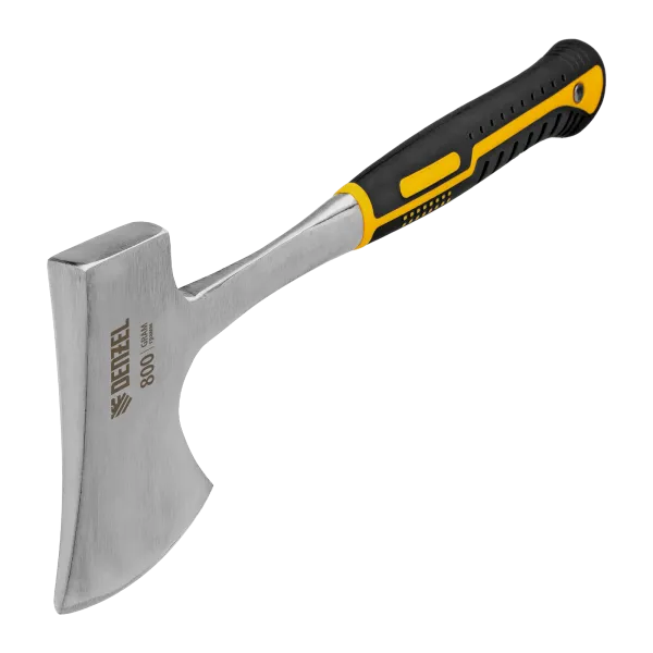 Топор цельнометаллический DENZEL, 800 г, двухкомпонентная обрезиненная рукоятка, прямой хват