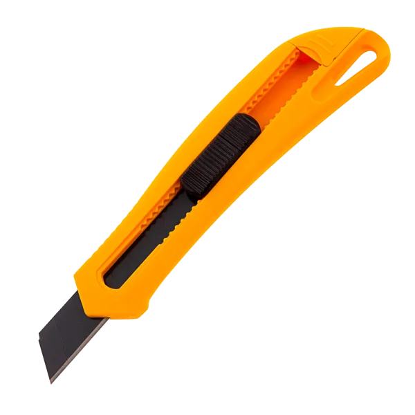 Нож DENZEL 18 мм, сменное лезвие, SK4, облегченный корпус, нажимной фиксатор