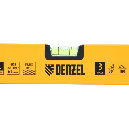 Уровень алюминиевый DENZEL магнит., фрезерованный, 3 глазка (1 зеркал.), 0,5 мм/м, 800 мм