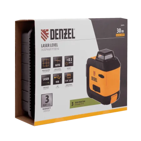 Лазерный уровень мультипризм. DENZEL LXI 360-3 Green, 30 м, 520 нм, акк. Li 2800 mAh, резьба 1/4"