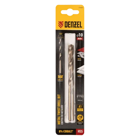 Сверло по металлу DENZEL 10 мм, HSS Co-8%