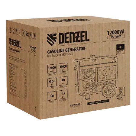 Генератор бензиновый DENZEL PS-120EA, 12 кВт,230 В, 40л, разъем ATS,эл.старт