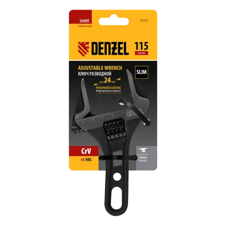 Ключ разводной DENZEL 115 мм, CrV, кованый, укороченная рукоятка