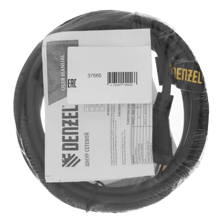 Шнур сетевой Energy Series DENZEL, ПВС, 3 м, 2 x 1 мм, с неразборной вилкой, черный