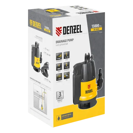 Дренажный насос DENZEL DP800A, 800 Вт, высота подъема 5 м, 13000 л/ч