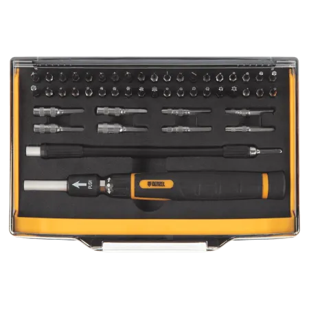 Отвертка с набором бит и торцевых головок DENZEL для точных работ, гибкий привод, 48 шт, CrMo