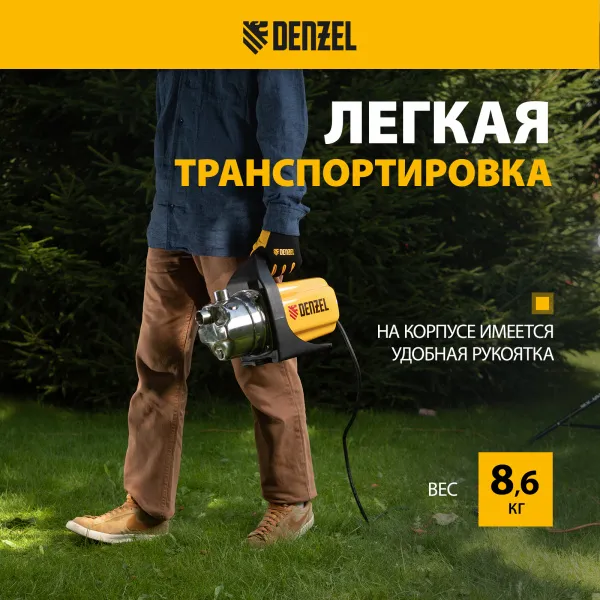 Насос садовый поверхностный DENZEL GP1000Х, 1000 Вт, 3500 л/ч, высота подъема 44 м