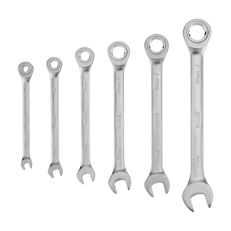 Набор ключей комбинированных трещоточных DENZEL 6-17 мм, 6 шт., CrV, матовый хром