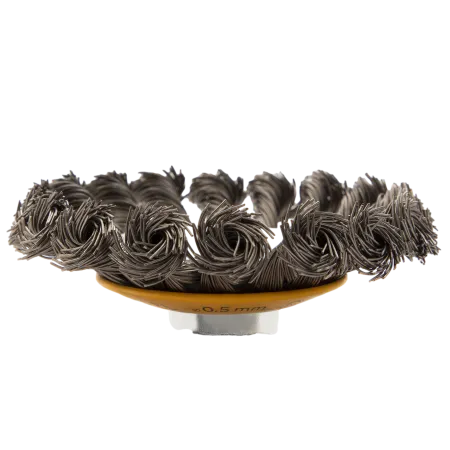 Щетка для УШМ DENZEL 746093, 100 мм, «тарелка», крученая нержавеющая проволока 0.5 мм, М14