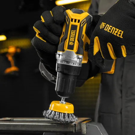 Щетка для дрели DENZEL, 65 мм, Чашка, со шпилькой, нержавеющая крученая проволока