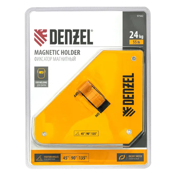 Фиксатор магнитный DENZEL отключаемый для сварочных работ усилие 55 LB, 45х90 град.