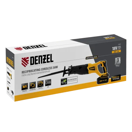 Пила сабельная аккумуляторная бесщет DENZEL BRC-120, 18В Li-Ion