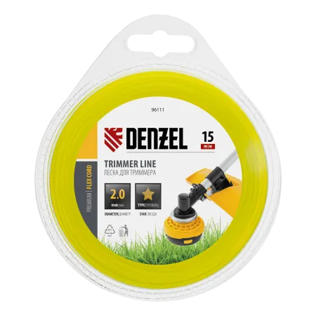 Леска для триммера DENZEL Flex Сord 96111, 2 мм x 15 м, звезда, блистер