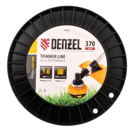 Леска для триммера DENZEL 96290 квадрат 1,6мм х 370м, на DIN катушке FLEX CORD
