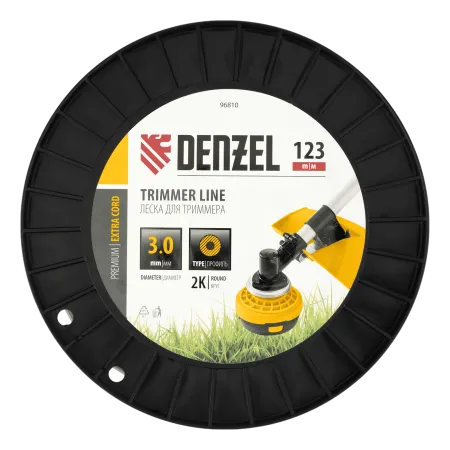 Леска для триммера DENZEL двухкомпонентная круглая, 3,0мм х 123м, на DIN катушке EXTRA CORD