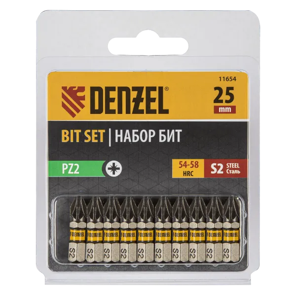 Бита DENZEL PZ2х25, сталь S2, шестигранный профиль, 10 шт. Е 6,3