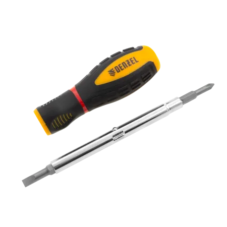 Отвертка комбинированная DENZEL, SL3/16, PH1, SL1/4, PH2, 3-х компонентная рукоятка
