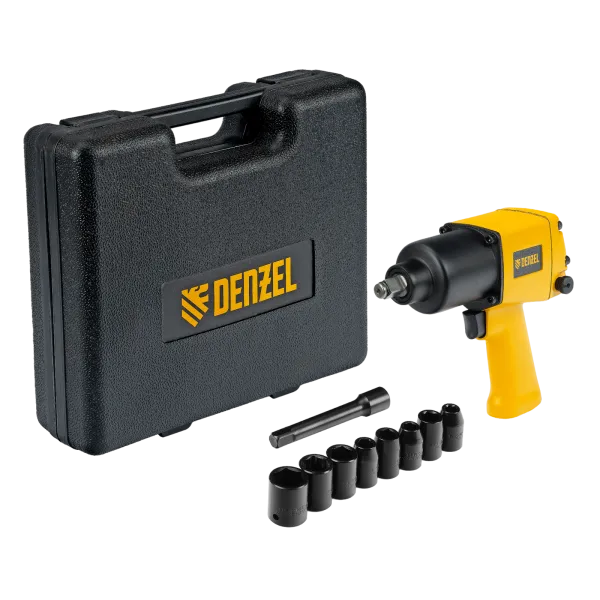 Пневмогайковерт ударный DENZEL IW860+набор головок, 1/2, 7000 об/мин, 868 Нм