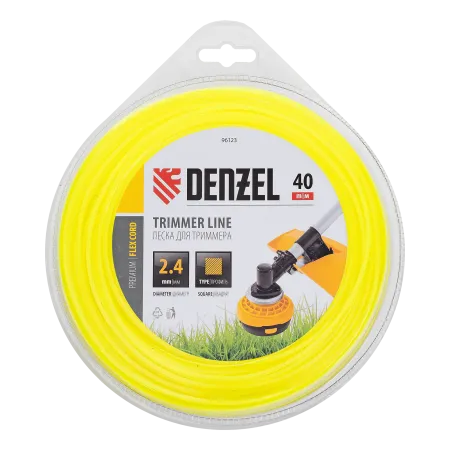 Леска для триммера DENZEL Flex Сord 96123, 2.4 мм x 40 м, квадратная, блистер