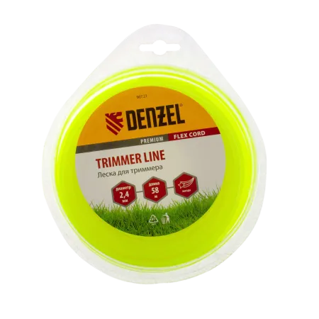 Леска для триммера DENZEL Flex Сord 96121, 2.4 мм x 58 м, звезда, блистер