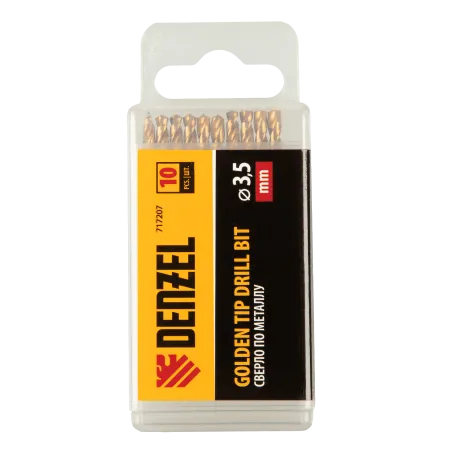 Сверло по металлу DENZEL 3,5 мм, HSS-Tin, Golden Tip, 10 шт.