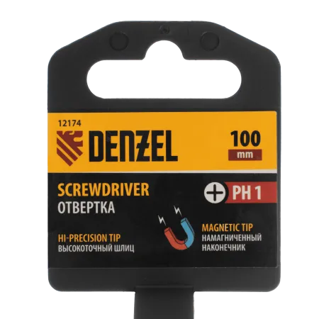 Отвертка DENZEL PH1х100 мм, CrV, трехкомпонентная рукоятка