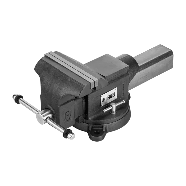 Тиски слесарные DENZEL BVH-200, 200 мм, поворотные, стальная направляющая, с наковальней