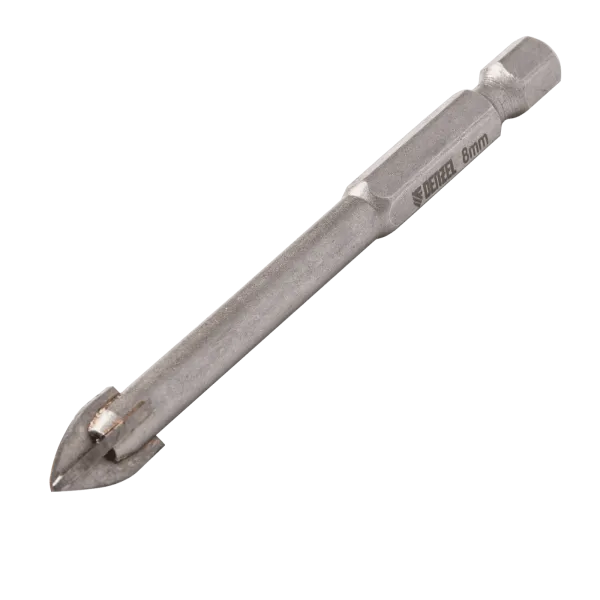 Сверло по керамической плитке DENZEL 8 мм, крестовая пластина, шестигранный хвостовик