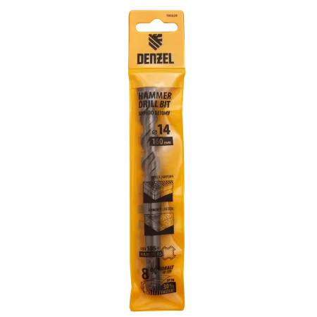 Бур по бетону DENZEL 705029, 14 x 160 мм, двойная спираль, три пылеотводящие кромки