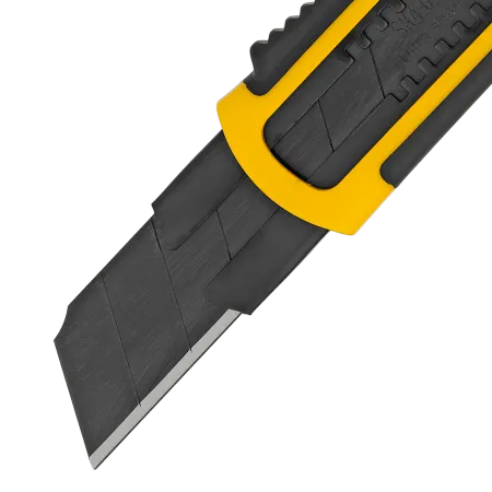 Нож DENZEL 25 мм, сменное лезвие, SK4, корпус из ABS + TPR, торцевой зажим