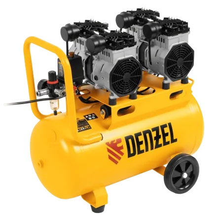 Компрессор безмасляный, малошумный DENZEL DLS 2200/50, 2200 Вт, 2x1100, 50 л, 380 л/мин