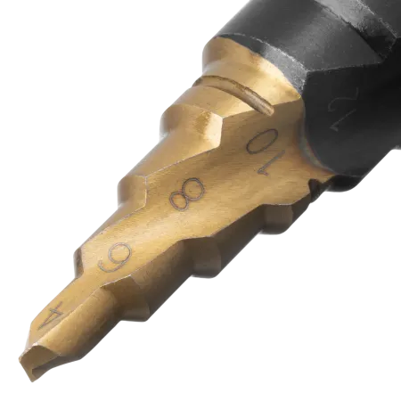 Сверло ступенчатое DENZEL 4-6-8-10-12-14-16-18-20 мм, Р6М5, 6-гр. хвостовик