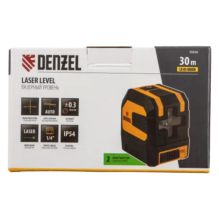 Лазерный уровень DENZEL LX 03 Green, 30 м, 520 нм, резьба 1/4 дюйм