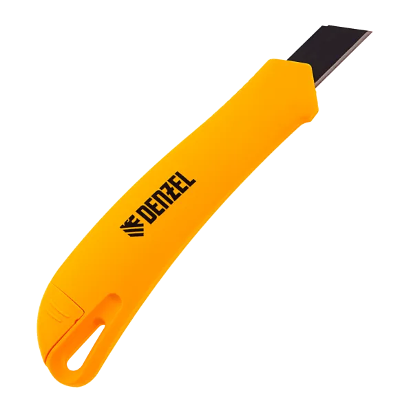 Нож DENZEL 18 мм, сменное лезвие, SK4, облегченный корпус, нажимной фиксатор