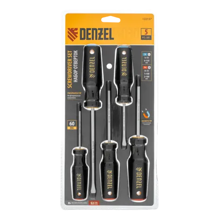 Набор отверток DENZEL 5 шт., PH+SL, S2, 3к рукоятка