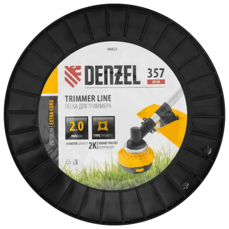 Леска для триммера DENZEL двухкомпонентная витой квадрат, 2,0мм х 357м, на DIN катушке EXTRA CORD