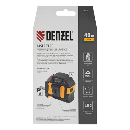 Лазерный дальномер с рулеткой LT-40 DENZEL 5м x 19 мм, дальномер 40м, автомат. фиксация