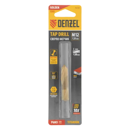 Сверло-метчик DENZEL М12 х 1,25 мм, Р6М5