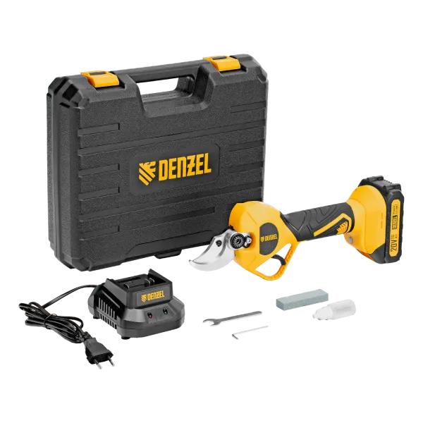 Секатор аккумуляторный, бесщет. DENZEL, CP-40BL, Li-Ion, 20 В, лезвия SK5