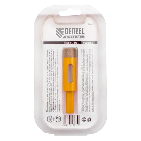 Сверло алмазное по керамограниту DENZEL 72677, 16 мм, мокрая резка, трехгранный хвостовик